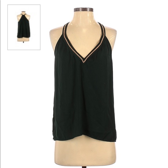 H&M Conscious Green Sleeveless Blouse with Gold Accent Trim Is | US Size 2 - Picture 1 of 8